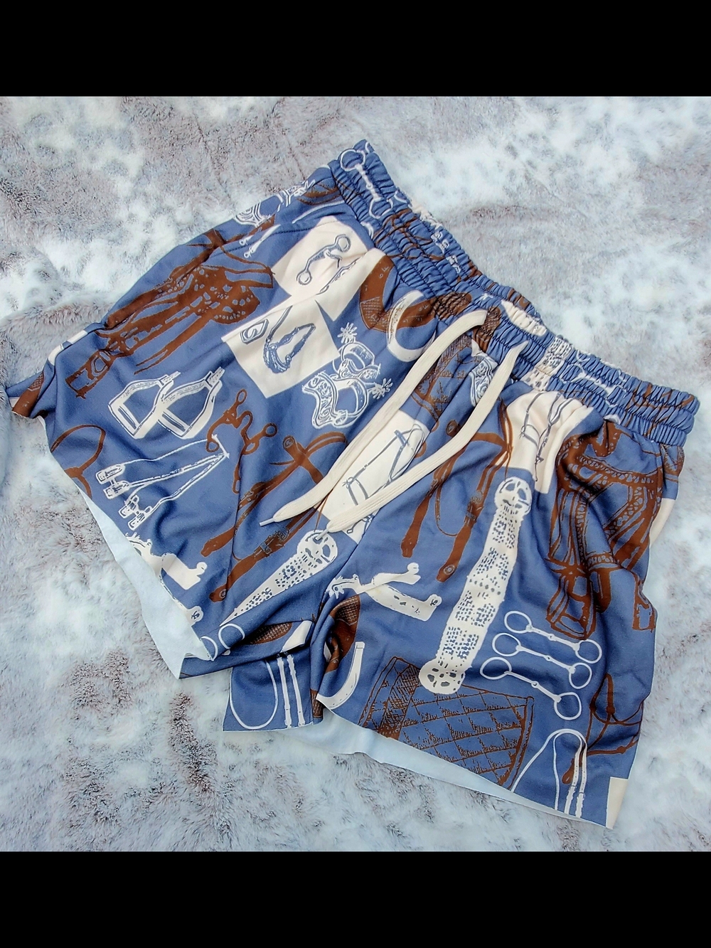 2 Fly Co. Blue & Brown Equestrian Print Shorts